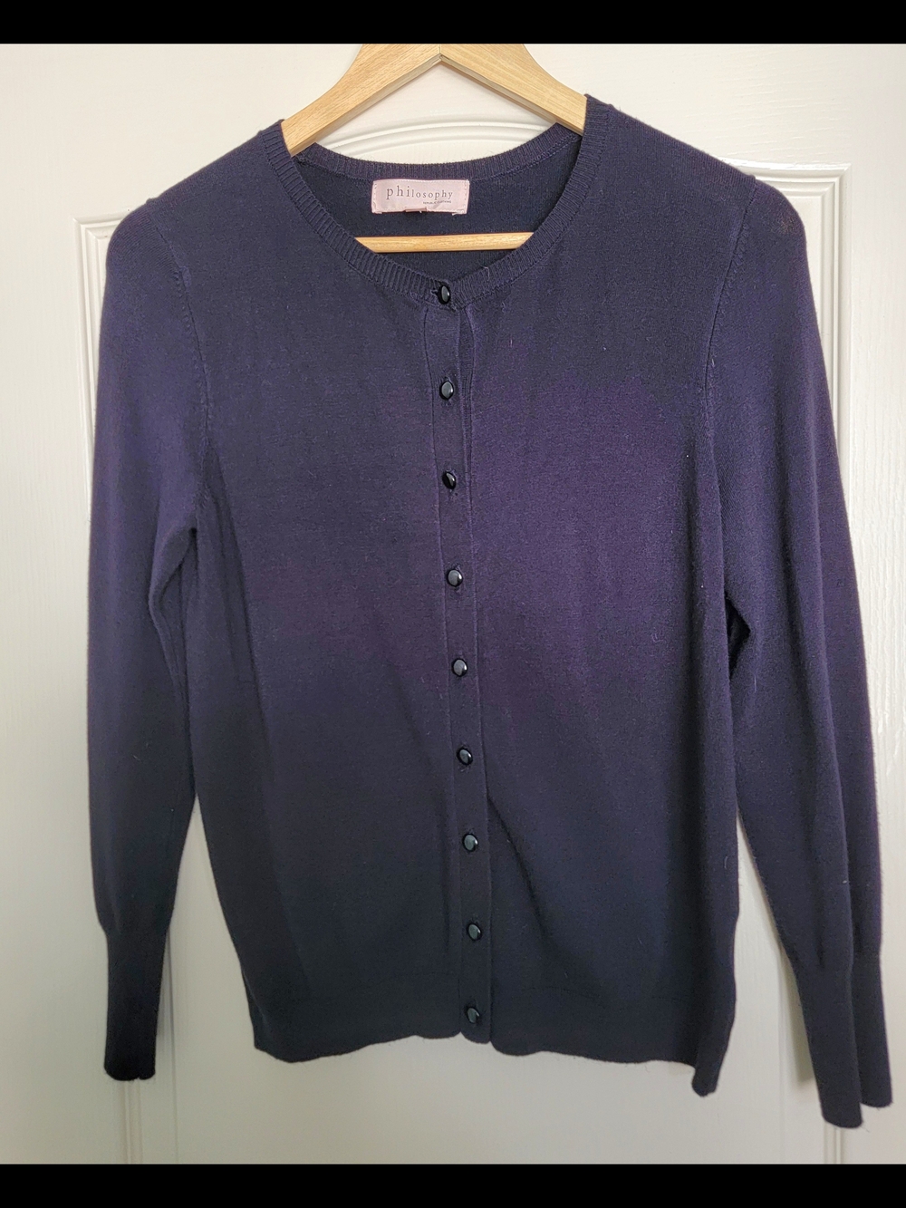 Philosophy Black Crewneck Button-Front Cardigan Sweater Size Small